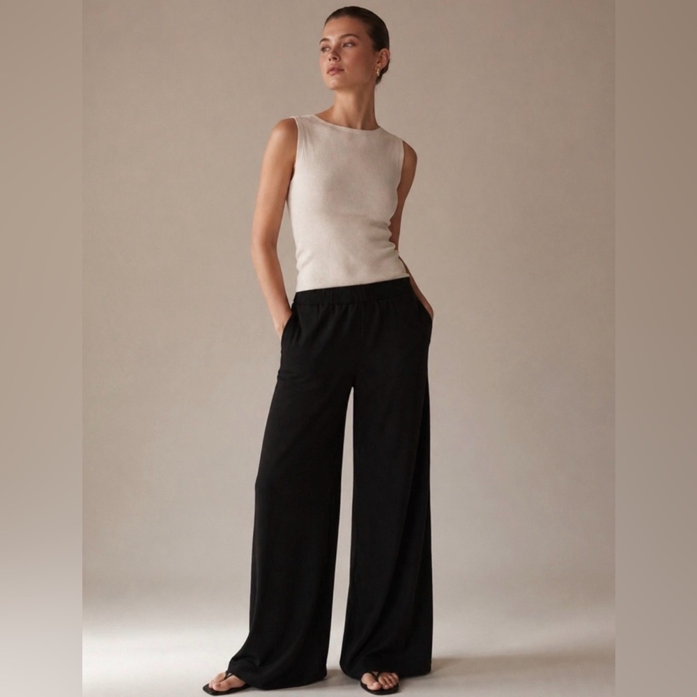 Brigitte Brianna Black Wide Leg Pants Small USA High Waist Flowing Minimalist
